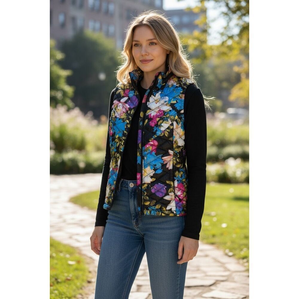 The North Face Floral Vest Size XS Puffer Zip